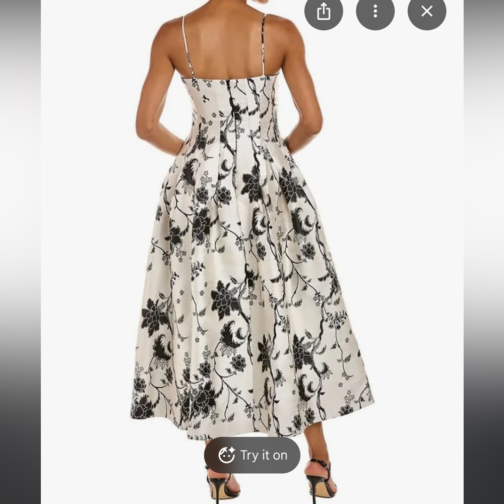 Monique Lhuillier Black and White Floral A-Line Skirt